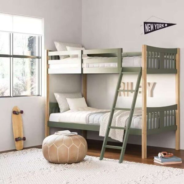 Caribou Olive with Natural Solid Hardwood Twin Bunk Bed