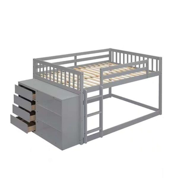 Gray Full Over Full Bunk Bed with 4 Drawers and 3 Shelves