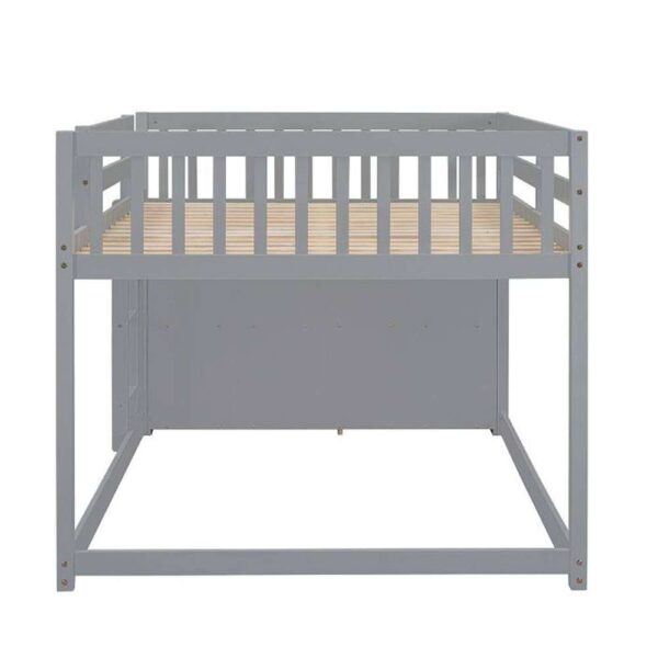 Gray Full Over Full Bunk Bed with 4 Drawers and 3 Shelves